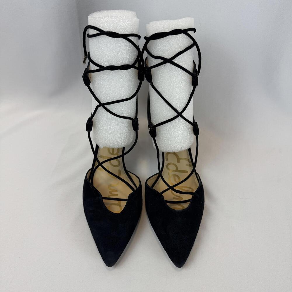 Sam Edelman Black Lace-Up Pointed Toe Heels - Size 9 - Picture 5 of 6
